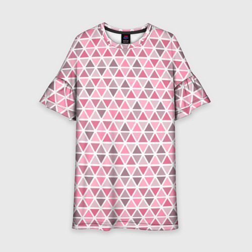 Детское платье с принтом Серо-розовый паттерн треугольники, вид спереди №1