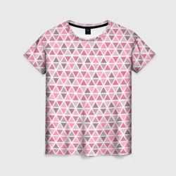 Серо-розовый паттерн треугольники – Женская футболка 3D с принтом купить со скидкой в -26%