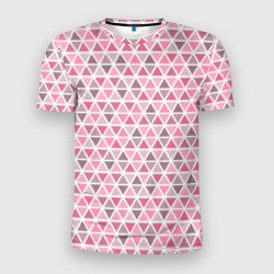 Мужская футболка 3D Slim Серо-розовый паттерн треугольники