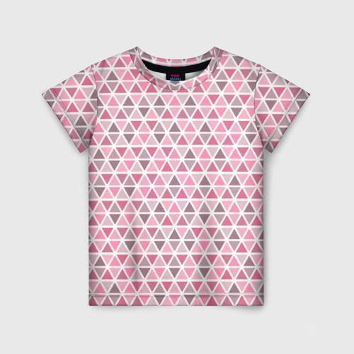 Детская футболка с принтом Серо-розовый паттерн треугольники, вид спереди №1