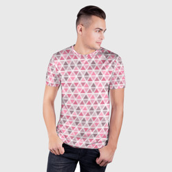 Мужская футболка 3D Slim Серо-розовый паттерн треугольники - фото 2