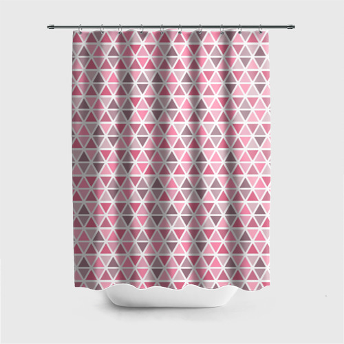 Штора для ванной с принтом Серо-розовый паттерн треугольники, вид спереди №1