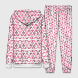 Костюм с принтом Серо-розовый паттерн треугольники для женщины, вид сзади №1. Цвет основы: белый