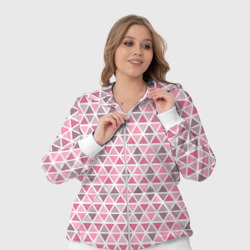 Костюм с принтом Серо-розовый паттерн треугольники для женщины, вид на модели спереди №4. Цвет основы: белый