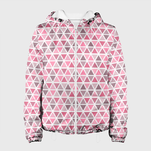 Женская куртка с принтом Серо-розовый паттерн треугольники, вид спереди №1