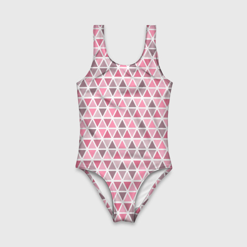 Детский купальник с принтом Серо-розовый паттерн треугольники, вид спереди №1