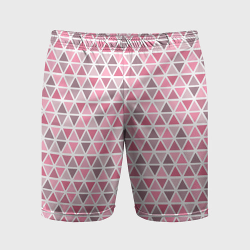 Мужские шорты спортивные с принтом Серо-розовый паттерн треугольники, вид спереди №1
