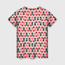 Футболка с принтом Бирюзово-розовый геометричный треугольники для женщины, вид сзади №1. Цвет основы: белый