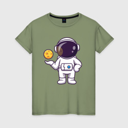 Космонавт и планета – Женская футболка хлопок с принтом купить со скидкой в -20%