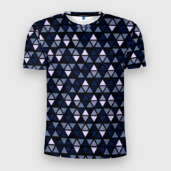 Мужская футболка 3D Slim Чёрно-синий паттерн треугольники