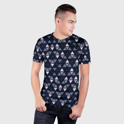 Мужская футболка 3D Slim Чёрно-синий паттерн треугольники - фото 2