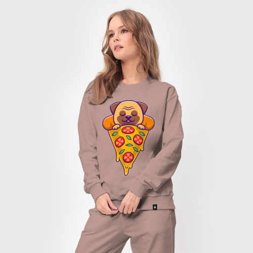 Женский костюм хлопок с принтом Собачка в пицце, вид сбоку #3