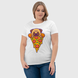 Футболка с принтом Собачка в пицце для женщины, вид на модели спереди №4. Цвет основы: белый