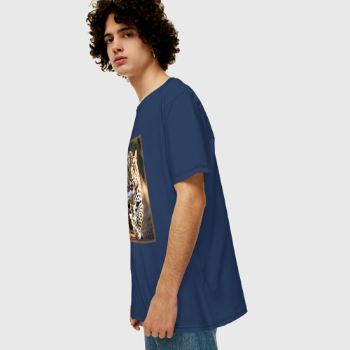 Мужская футболка хлопок Oversize с принтом Леопард красивый в движении, вид сбоку #3