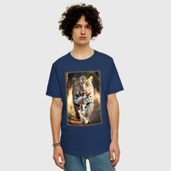 Мужская футболка хлопок Oversize Леопард красивый в движении - фото 2