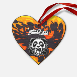 Деревянная игрушка Сердце Judas Priest рок панда и огонь