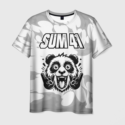 Мужская футболка с принтом Sum41 рок панда на светлом фоне, вид спереди №1