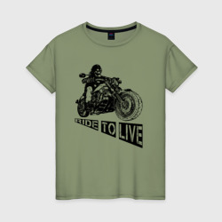 Женская футболка хлопок Байкер на мотоцикле - череп