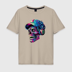 Кибер череп чувак в наушниках - нейросеть – Мужская футболка хлопок Oversize с принтом купить со скидкой в -16%