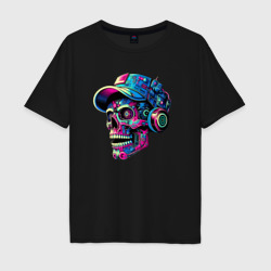 Кибер череп чувак в наушниках - нейросеть – Мужская футболка хлопок Oversize с принтом купить со скидкой в -16%