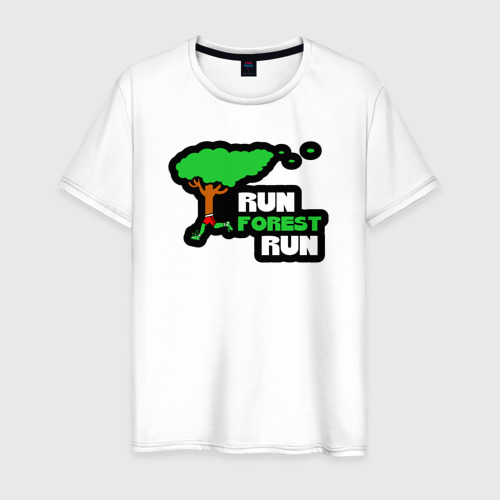 Мужская футболка из хлопка с принтом Беги лес беги, вид спереди №1