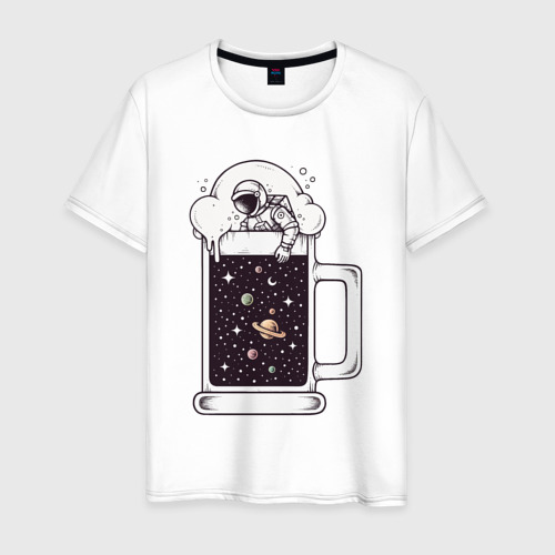 Мужская футболка из хлопка с принтом Космический пивас, вид спереди №1