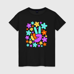 Flower peace – Женская футболка хлопок с принтом купить со скидкой в -20%