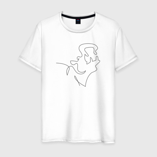 Мужская футболка из хлопка с принтом Бегемот line art, вид спереди №1