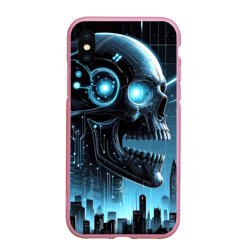 Чехол для iPhone XS Max матовый Cyberpunk skull - metropolis neon glow