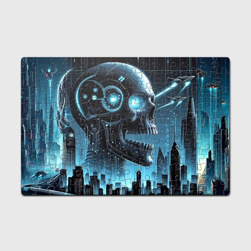 Головоломка Пазл магнитный 126 элементов с принтом Cyberpunk skull - metropolis neon glow, вид спереди №1