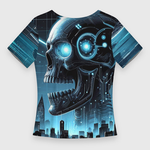 Женская футболка 3D Slim Cyberpunk skull - metropolis neon glow, цвет 3D печать - фото 2