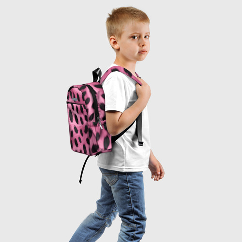 Детский рюкзак 3D с принтом Розовый леопардовый мех, вид сзади #1