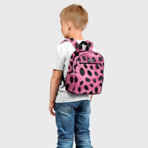 Детский рюкзак 3D с принтом Розовый леопардовый мех, фото на моделе #1