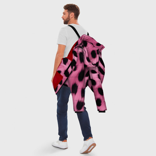 Мужская зимняя куртка 3D с принтом Розовый леопардовый мех, вид сзади #2