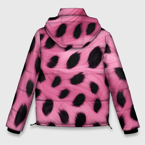 Мужская зимняя куртка 3D с принтом Розовый леопардовый мех, вид сзади #1