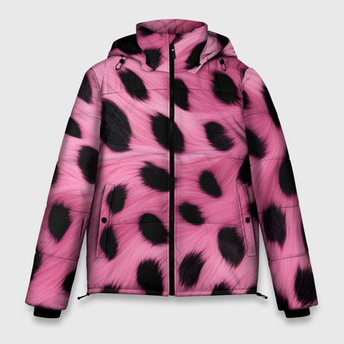 Мужская зимняя куртка 3D с принтом Розовый леопардовый мех, вид спереди #2