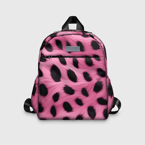Детский рюкзак 3D с принтом Розовый леопардовый мех, вид спереди #2