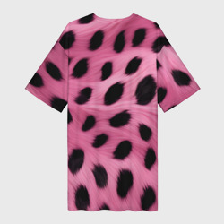 Платье с принтом Розовый леопардовый мех для женщины, вид сзади №1. Цвет основы: белый