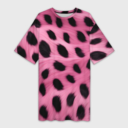 Розовый леопардовый мех – Платье-футболка 3D с принтом купить