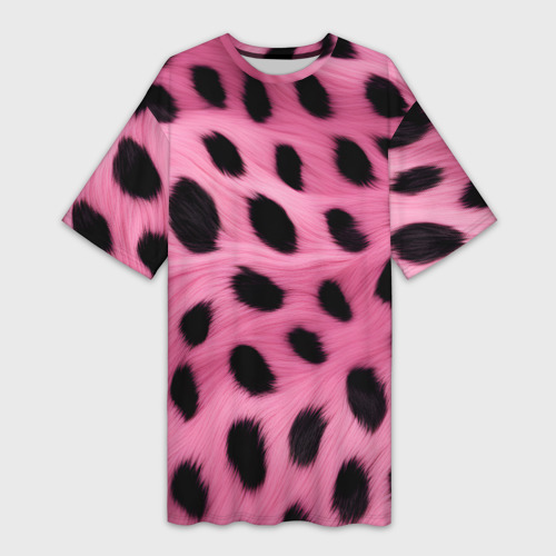 Платье-футболка с принтом Розовый леопардовый мех, вид спереди №1