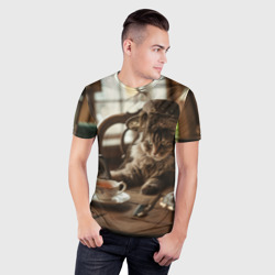Мужская футболка 3D Slim Кот в шляпе с телефоном - фото 2