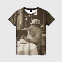 Капибара в шляпе с телефоном в стиле ретро фото – Женская футболка 3D с принтом купить со скидкой в -26%