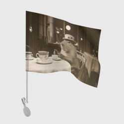 Флаг для автомобиля Капибара в шляпе с телефоном в стиле ретро фото