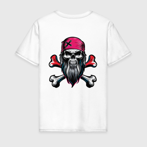 Мужская футболка из хлопка с принтом Пират-байкер, вид сзади №1