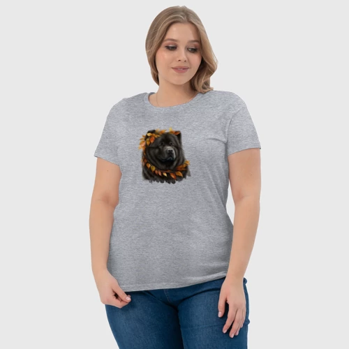 Женская футболка хлопок с принтом Чау-чау черный осенний арт, фото #4