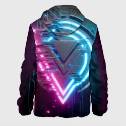 Куртка с принтом Neon geometric abstraction - ai art для мужчины, вид сзади №1. Цвет основы: белый