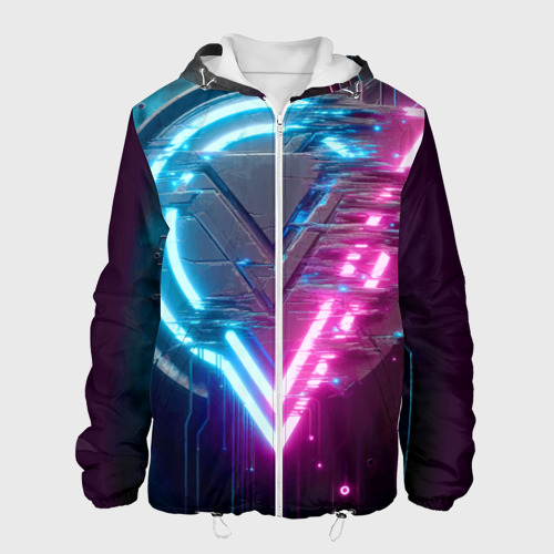 Мужская куртка с принтом Neon geometric abstraction - ai art, вид спереди №1