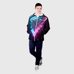 Куртка с принтом Neon geometric abstraction - ai art для мужчины, вид на модели спереди №2. Цвет основы: белый
