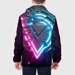 Куртка с принтом Neon geometric abstraction - ai art для мужчины, вид на модели сзади №2. Цвет основы: белый