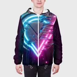 Куртка с принтом Neon geometric abstraction - ai art для мужчины, вид на модели спереди №3. Цвет основы: белый